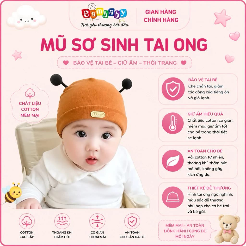 mũ cotton co dãn siêu đang yêu cho bé