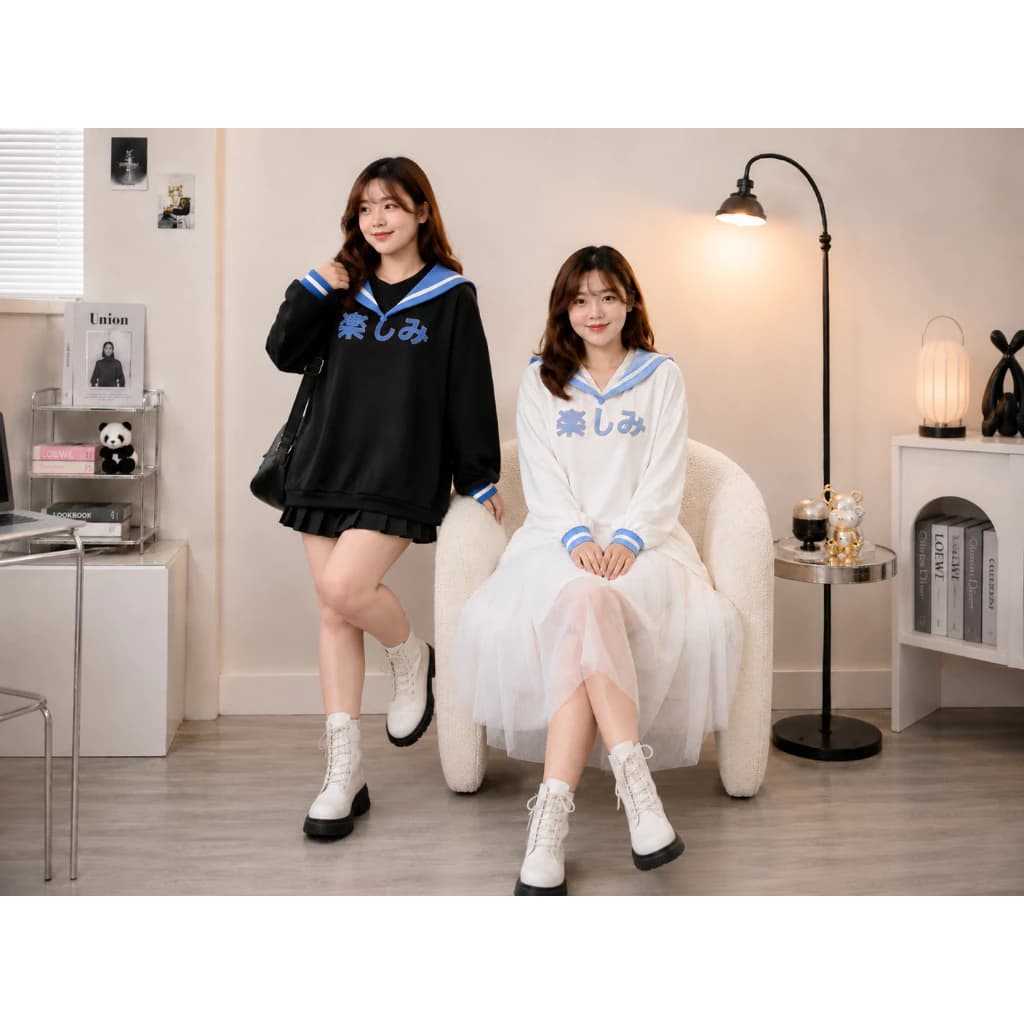 Áo Thủy Thủ Ulzzang BIGSIZE Nữ 70-100KG | Áo Form Rộng 3 Màu Đen Trắng Hồng Phong Cách Hàn Quốc