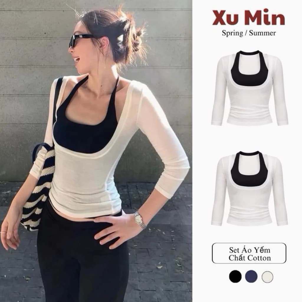 Set Áo Thun Xu Min Min ( Set 2 Món ) Chất Cotton Body Trendy ( Set Áo 2 Món Lửng Tay )