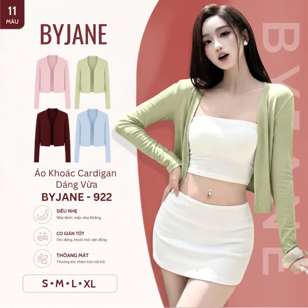 [MÀU MỚI] Áo khoác Cardigan dáng vừa midway thanh lịch co dãn 4 chiều BYJANE - 922
