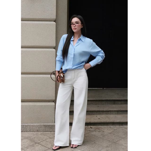 Quần jeans suông trắng basic URATV