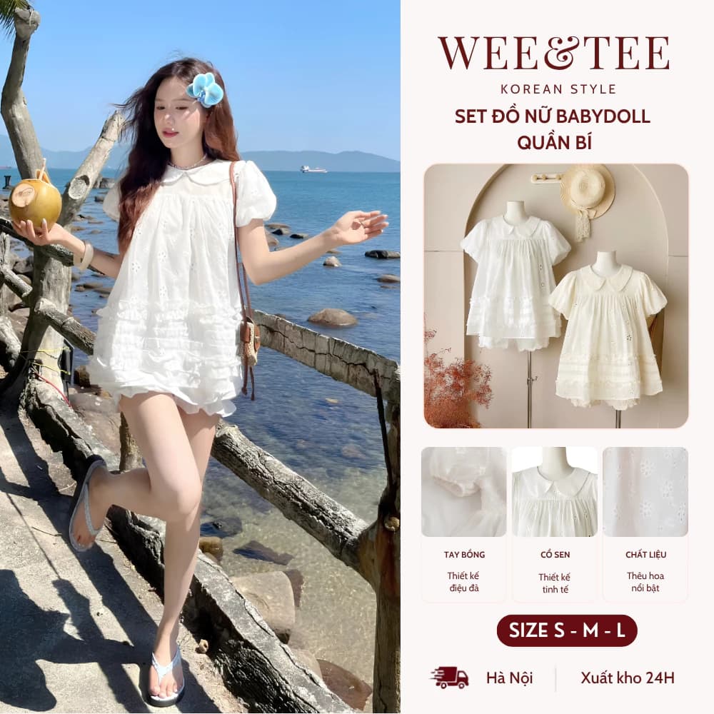 [SALE 9.9 GIẢM 50K] Set Áo Váy Babydoll Cố Sen Chất Thô Boil Kèm Quần Dáng Bí 2 Lớp Dày Dặn