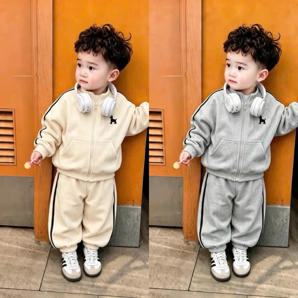 Bộ Nỉ Thể Thao Cổ Trụ Thêu Hình Dễ Thương Cho Bé