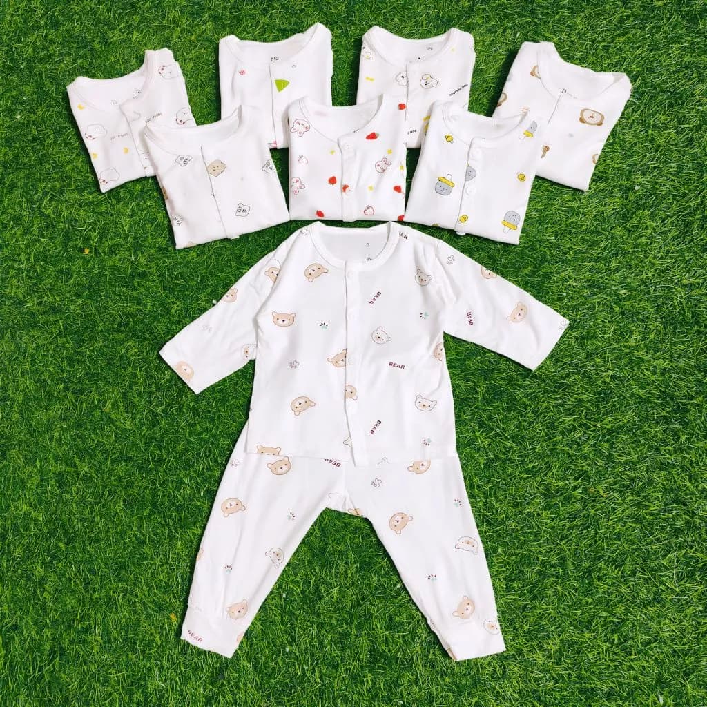 [A185, Mềm, Mát, Chất Petit] Bộ Dài Tay Sơ Sinh Cúc Giữa Họa Tiết , Chất Vải Petit Mềm Mát