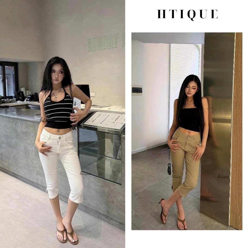 [SVIP] HTIQUE -  BST Quần jeans ngố hai màu xẻ gấu điểm nhấn, Quần jean denim cá tính tôn dáng QB29