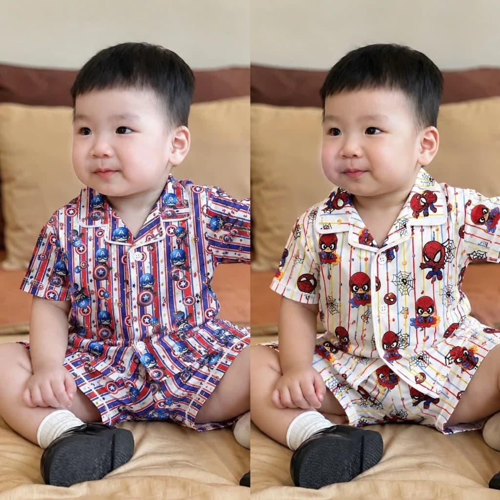 BỘ PIJAMA BÉ TRAI CỘC TAY HỌA TIẾT SIÊU ANH HÙNG – ĐỒ BỘ MẶC NHÀ CHO BÉ SIZE 1-6 TUỔI