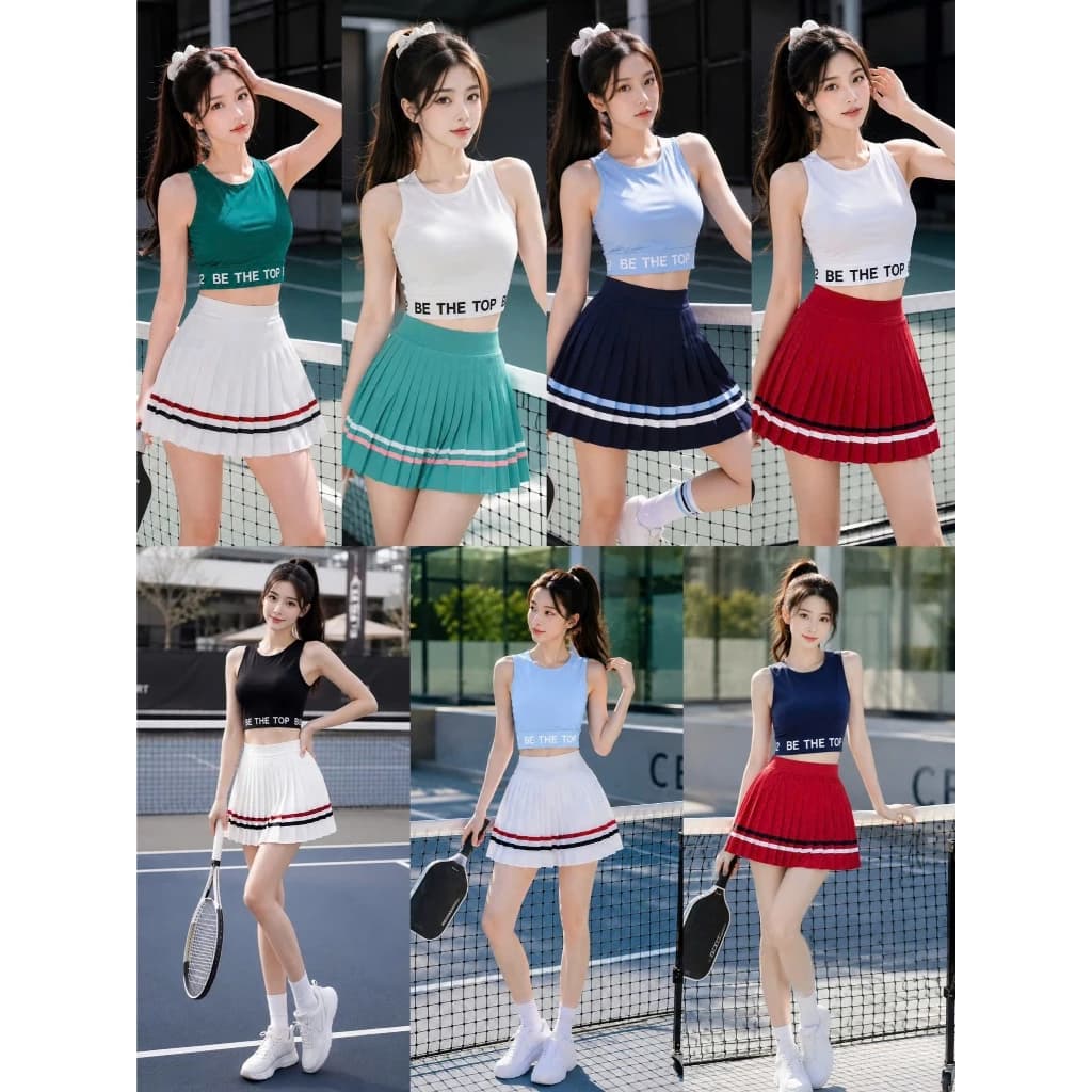 [NEW] Bộ tập Pickleball nữ,áo bra tay mix chân váy hai lớp tập tennis, pickleball,golf...