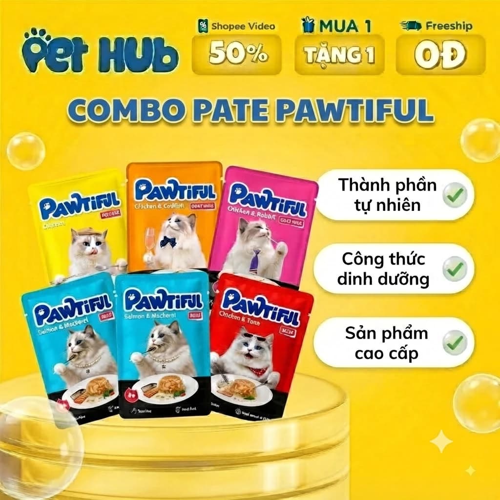 [HỘP 12 GÓI] Pate PAWTIFUL Dạng Sữa Dê, Pate Dạng Mousse , Jelly Thạch Dành Cho Mèo - Gói 70G