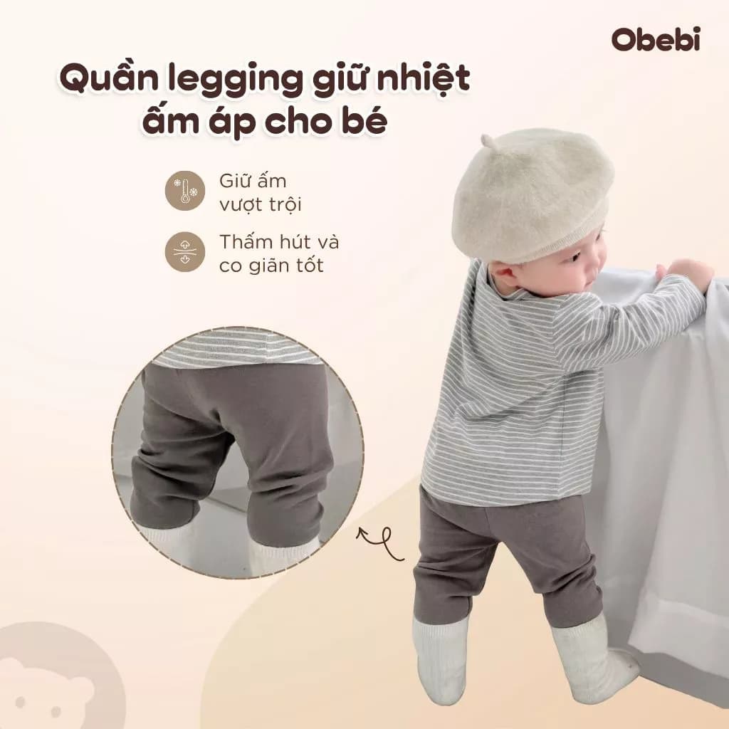 Quần Legging Dài Mặc Thu Đông Co Giãn Mềm Mại Cho Bé Trai Bé Gái Obebi Từ 6 - 22kg Q260