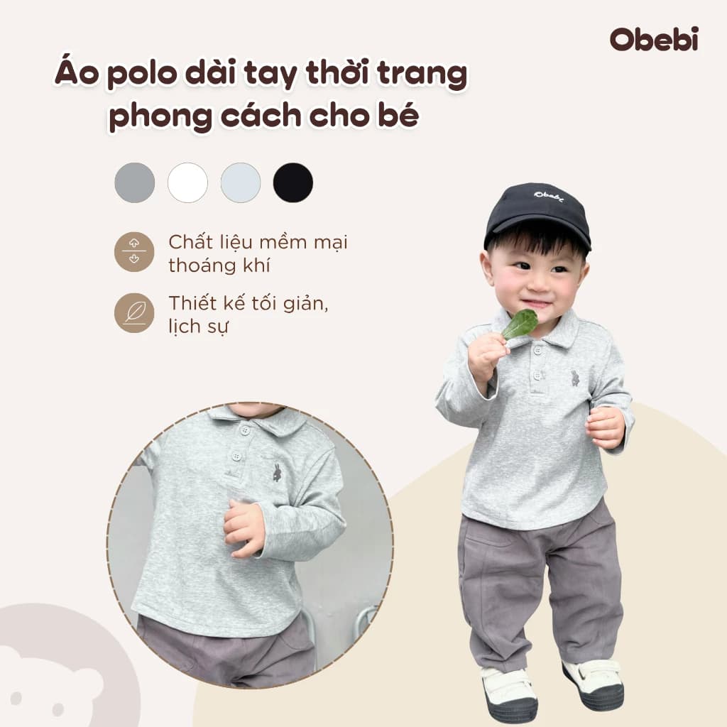 Áo Polo Mặc Đi Học Đi Chơi Chất Liệu Mềm Mại Thêu Hình Thỏ Cho Bé Trai Bé Gái Obebi Từ 9 - 22kg A590