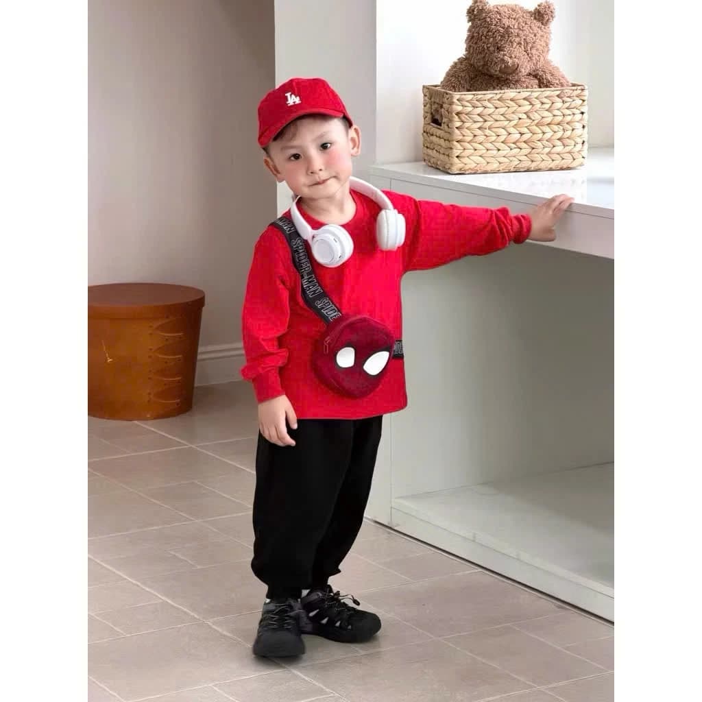 Bộ thu đông bé trai siêu nhân nhện, Set bộ dài tay áo LIỀN TÚI chất liệu cotton cho bé [9-24kg]