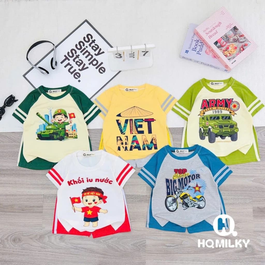 [7-17 ký]  Bộ Cộc Tay Thun Lạnh cho bé trai mặc mùa hè, mặc đi học, mặc đi chơi mát thoáng năng động