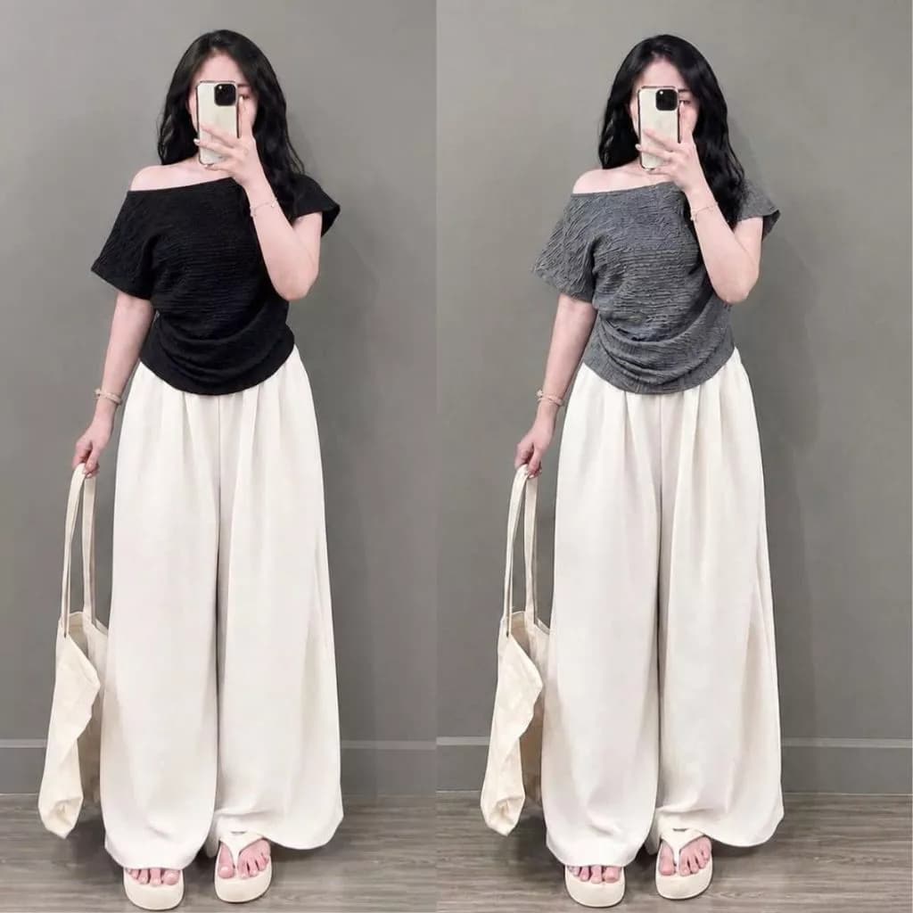 Sét áo kiểu thời phối quần ống suông nữ Bigsize, chất áo vải xốp nhật mềm mại tôn dáng,có thông hơi thoáng mát-A267+Q564