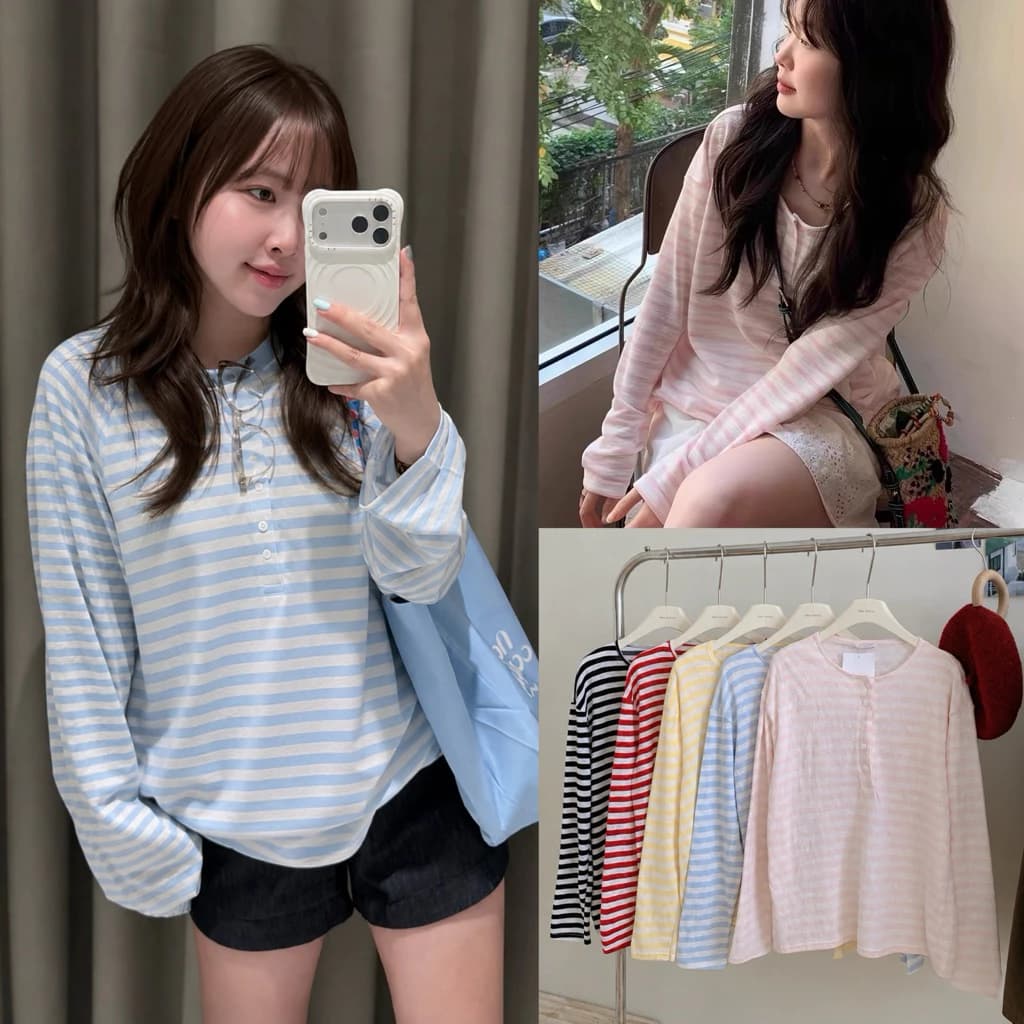 [Hàng Chuẩn L1] Áo thun nữ dài tay cổ tròn chất COTTON GIẤY kẻ sọc form rộng co dãn thoáng mát - S3853