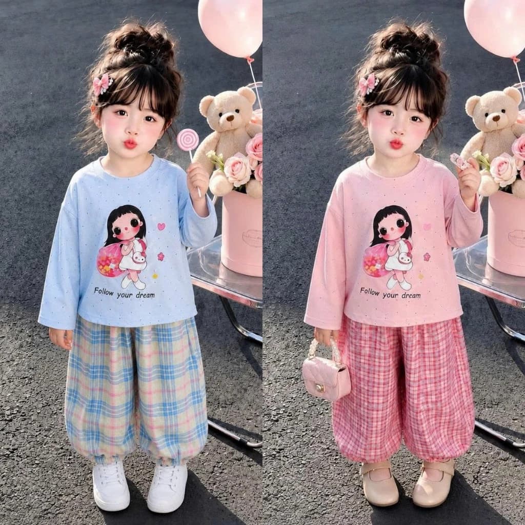 [14-44kg] Bộ quần áo thu đông dài tay in hình 3D CÔ GÁI siêu dễ thương dành cho bé gái mềm mại, thoải mái mã bộ FOLLOW.