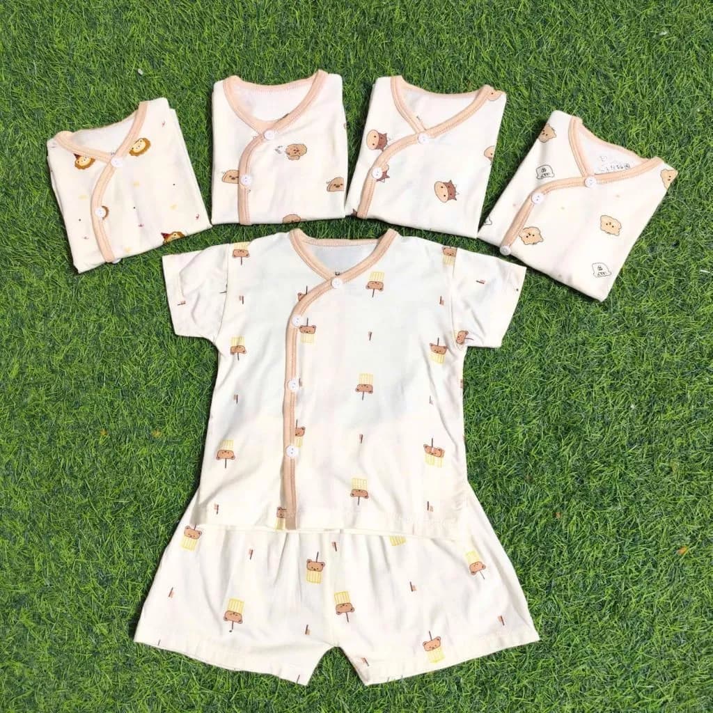 [A207 Mềm Mát, Chất Petit, Phòng Cách Hàn Quốc] Bộ Cộc Tay Trắng Cúc Chéo Họa Tiết Phối Viền Phong Cách Hàn Quốc