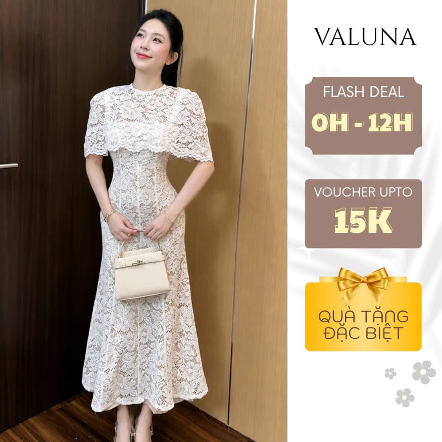 Set ren nữ đuôi cá dáng dài kèm áo choàng thanh lịch sang trọng dự tiệc cưới VALUNA STORE 2761