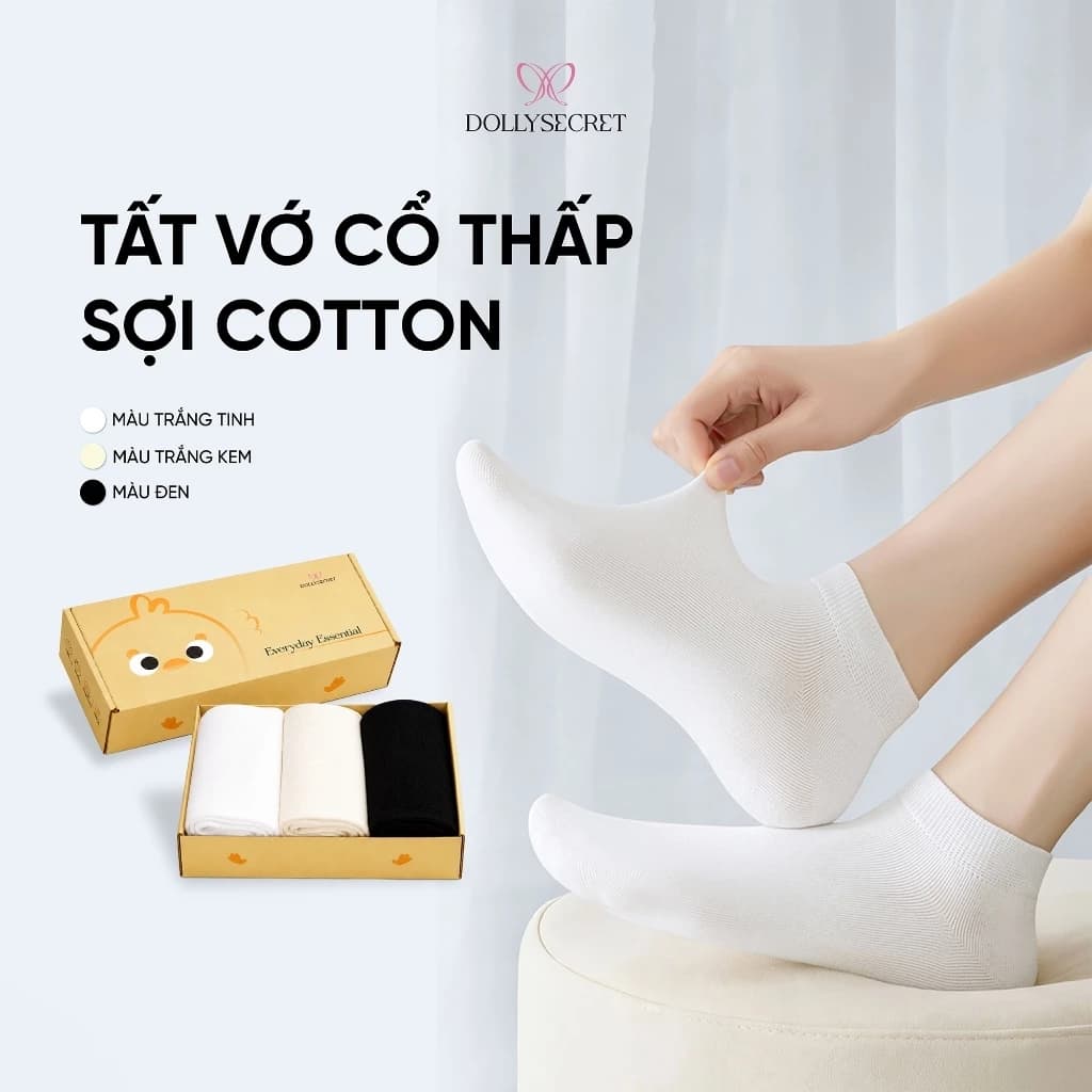 Set 5 Tất Vớ Cổ Thấp Nữ Trơn DOLLY SECRET Chất Liệu Cotton Siêu Mềm Mịn Thoáng Khí T05
