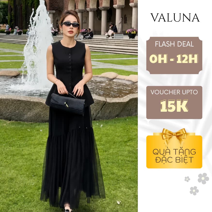 Set gile nữ phối chân váy lưới dài xếp tầng chiết eo thanh lịch sang chảnh VALUNA STORE 2763