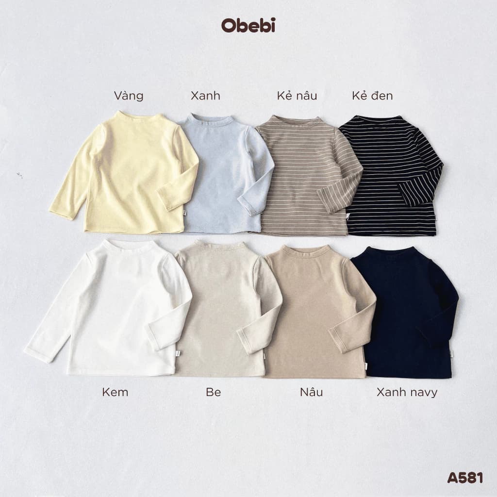 Combo 2 Áo Thun Dài Tay, Áo Thu Đông Mỏng Nhẹ Điều Hòa Cổ Leo Cho Bé Trai Bé Gái từ 6- 22kg Obebi CB176: Combo 2 A581