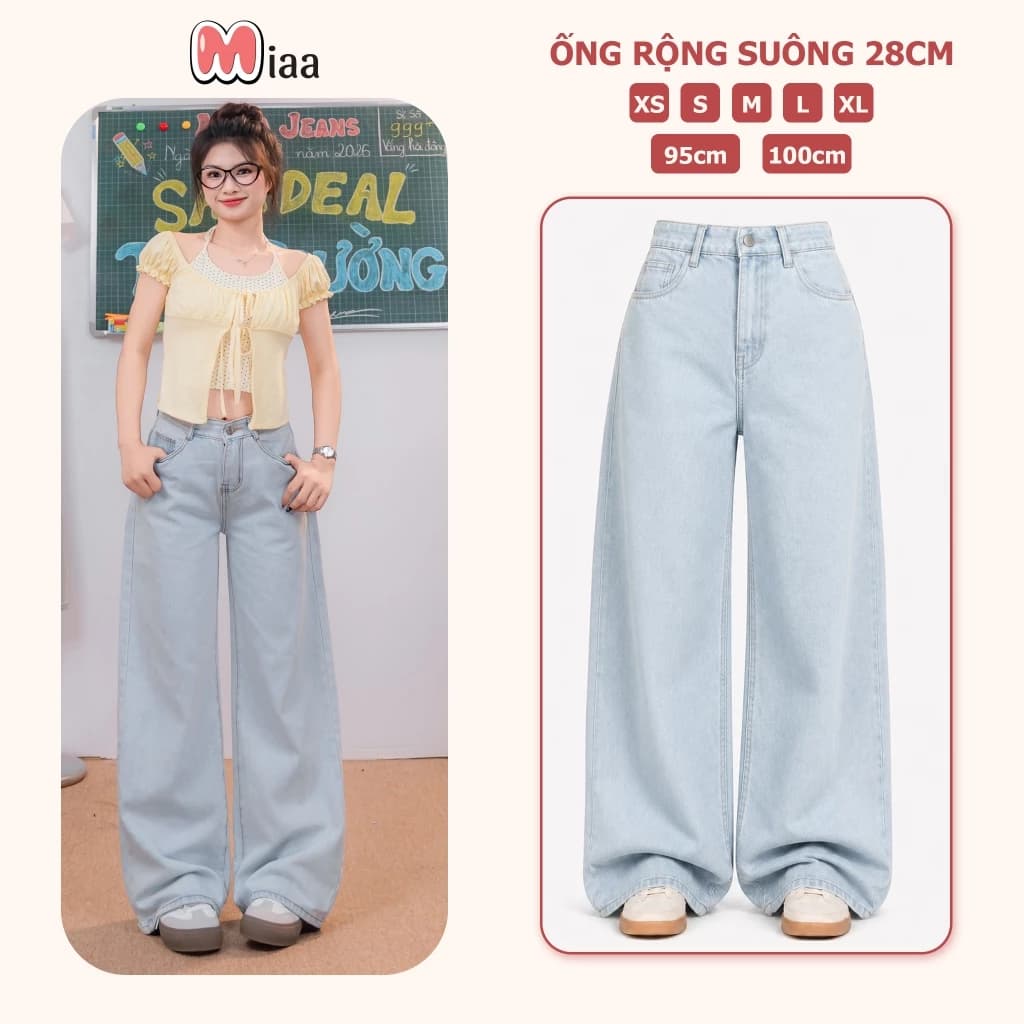 [DEAL HÀNG MỚI] Quần Jean Nữ Ống Rộng Suông 28cm MIAA - Màu Xanh Trắng - Dài 95cm và 100cm size từ XS-XL- Mã ONG28