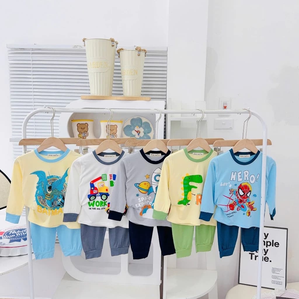 [9-25kg] Bộ Dài Tay Thun Lạnh Micky woo Cho bé trai bé gái Mềm Mịn Thoáng Mát cho bé mặc ngủ điều hòa