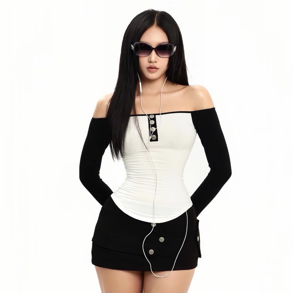 [ MIST TOP ] Áo thun trễ vai CHIẾT EO, đính nút sắt DANEJI, thun cotton cao cấp dày dặn | BY DANEJI