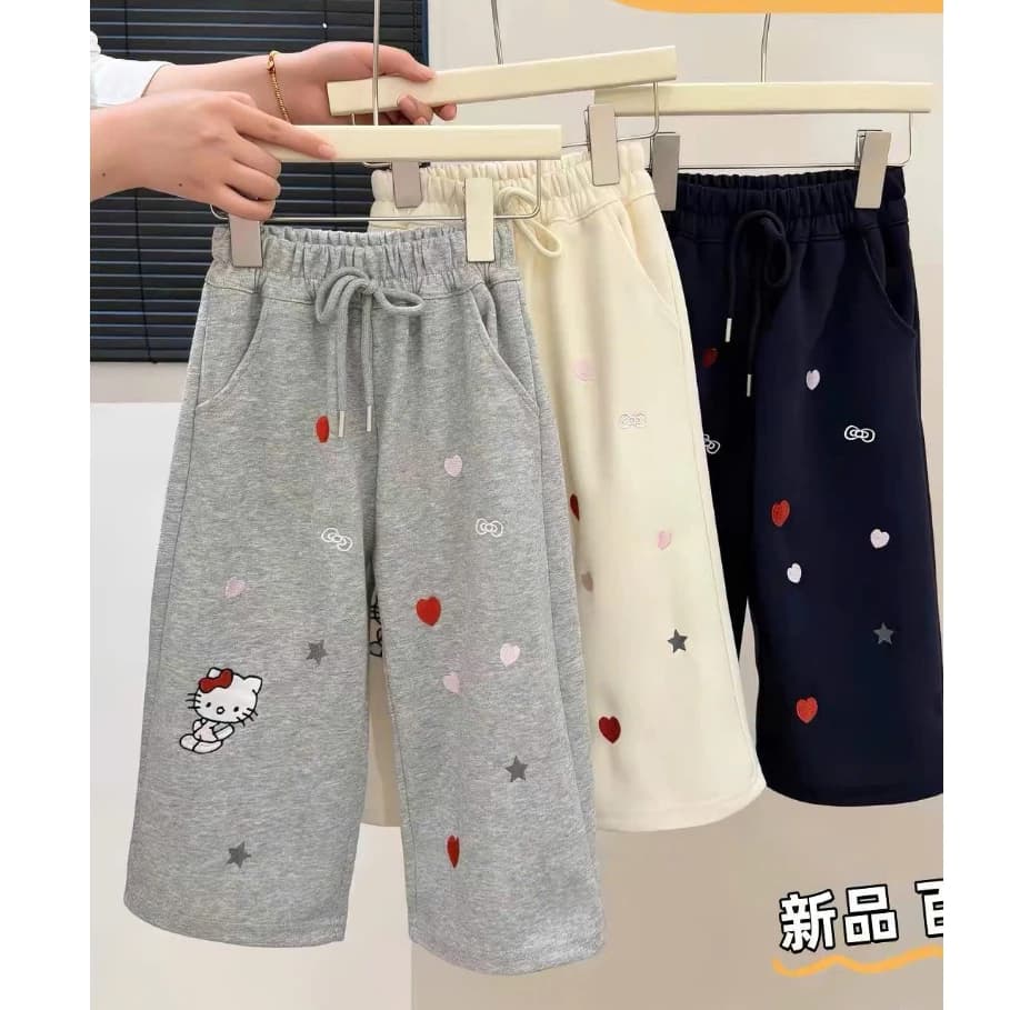 Quần Dài Bé Gái Dáng Ống Rộng Chất Nỉ Lưng Thun, Quần Thu Đông Dáng Suông Bé Gái Mặc Đi Học Đi Chơi Mùa Thu Đông