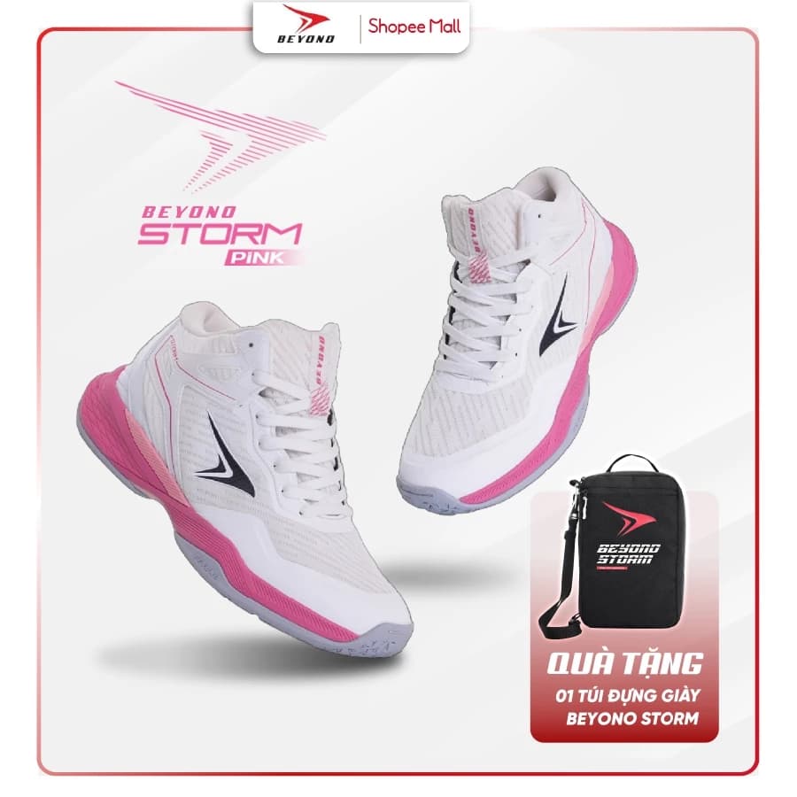 [TẶNG KÈM TÚI + VỚ] Giày Thể Thao Bóng Chuyền BEYONO STORM PINK-BORN TO STAND OUT Sân Thi Đấu Chuyên Nghiệp