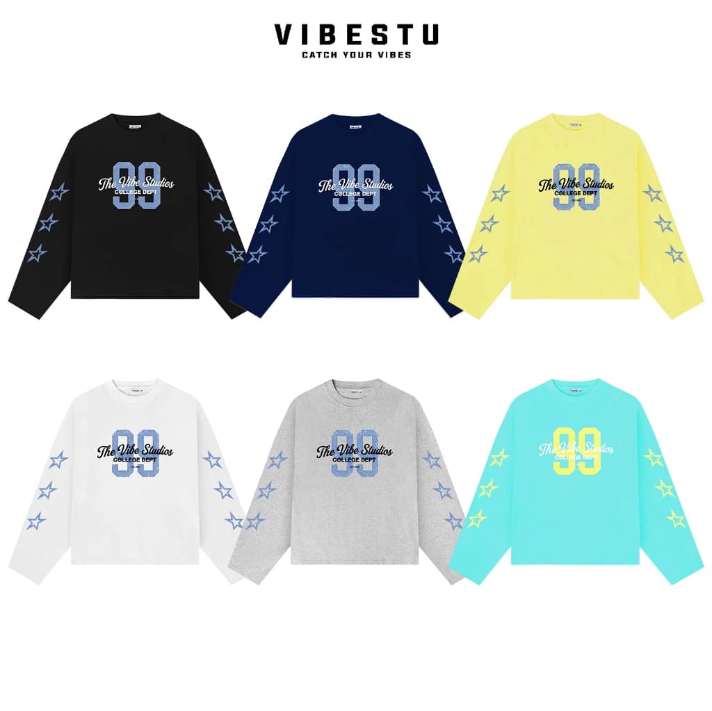 Áo Thun Tay Dài Boxy VIBESTU '' Số 99  '' Form Unisex 250Gsm Cotton