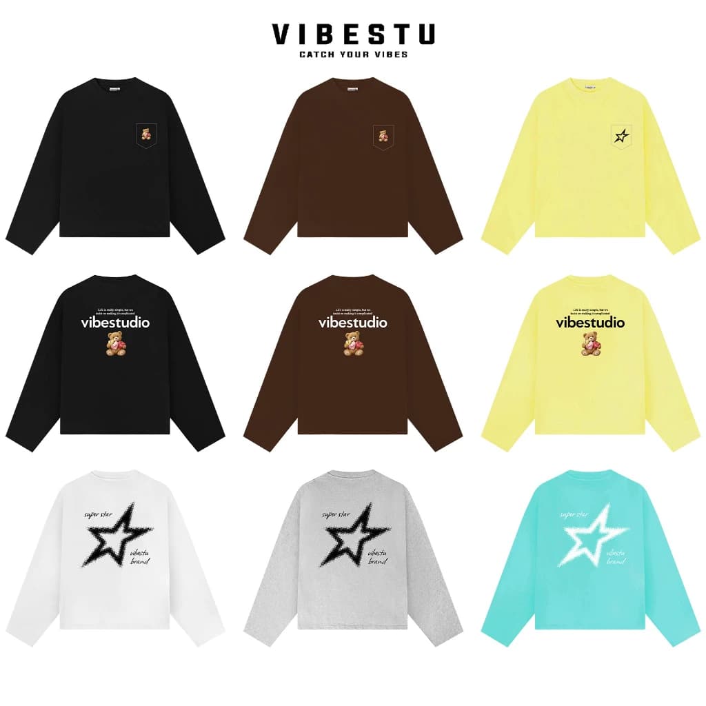 BTS Áo Thun Tay Dài Phối Túi  Boxy VIBESTU -  Áo Longsleev Unisex 250Gsm Cotton