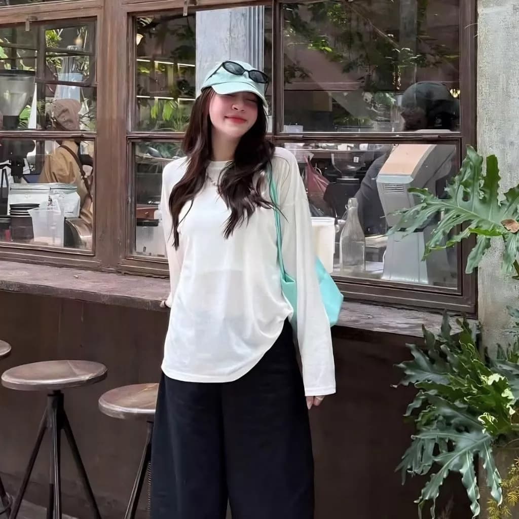 Áo thun giấy mỏng tay dài cổ tròn oversized - A1881