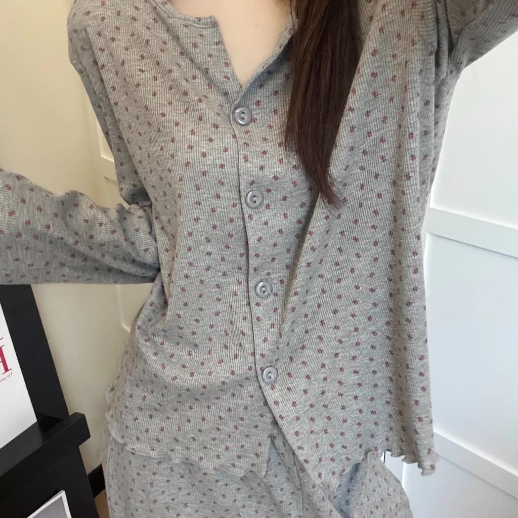 [Sẵn] Bộ ngủ pyjama nữ áo dài quần dài len tăm nhiều hoạ tiết mặc nhà dễ thương 748