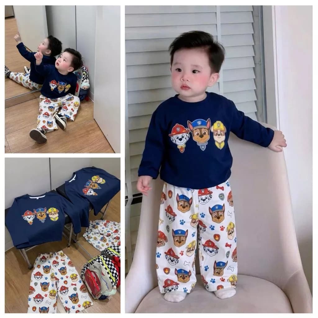 Bộ đồ thu đông bé trai hình chó cứu hộ, Set đồ bé trai dài tay vải cotton mềm mịn [9-24kg]