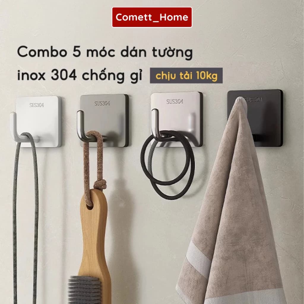Móc Treo Đồ Dán Tường Siêu Dính COMET - COMBO 10 Móc Dán Tường Inox Treo Quần Áo Đồ Đạc Siêu Chắc Chắn