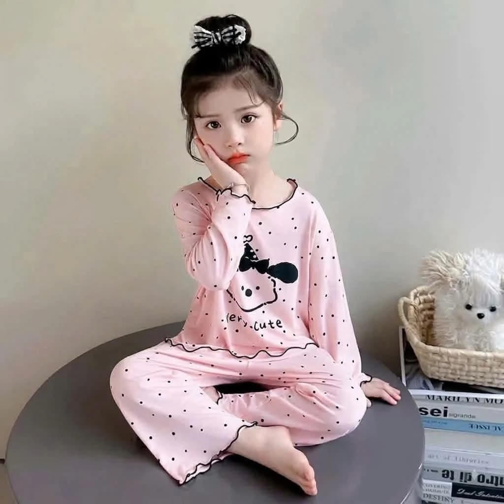[A75] Bộ thu đông bé gái dài tay, set quần áo trẻ em chất tăm gân viền rua họa tiết chấm bi very cute mềm đẹp 10-26kg