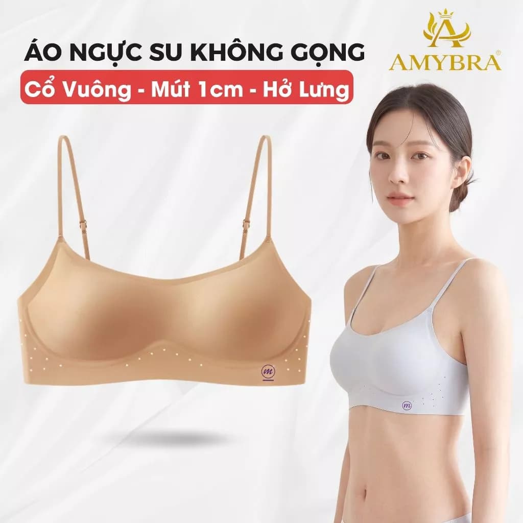 Áo Ngực Cổ Vuông Bản Lưng Khoét Sâu Tàng Hình, Áo Lót Nữ Đúc Su Không Gọng Mút 1cm AMYBRA A1248