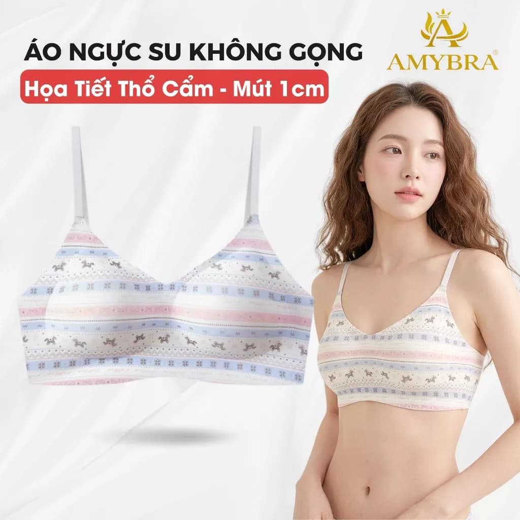 Áo Ngực Đúc Su Không Gọng Họa Tiết Thổ Cẩm Nữ Tính, Áo Lót Nữ Mút 1cm Êm Ái Mỏng Nhẹ AMYBRA M52