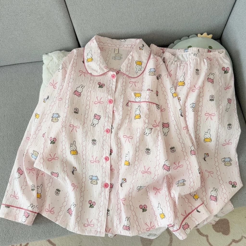 [Sẵn] Bộ ngủ pyjama nữ áo dài quần dài cổ sen nhiều hoạ tiết mặc nhà dễ thương 716
