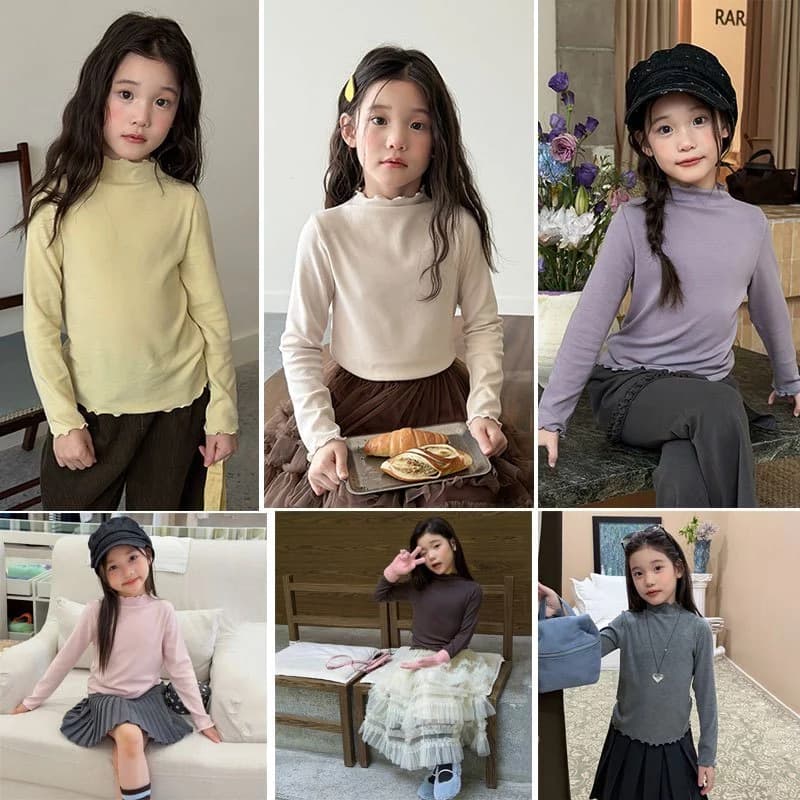 𝗡𝗲𝘄 𝗖𝗼́ 𝗦𝗮̆̃𝗻 𝟮𝟬𝟮𝟲- (10-55kg) Áo Thun Dài Tay Cổ Viền Sóng Bèo Nhún Phong Cách Hàn Quốc cho Mẹ và Bé Gái