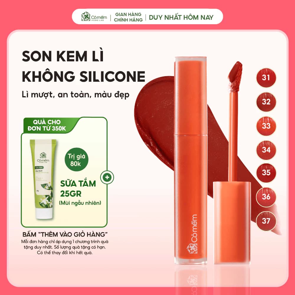 [Phiên Bản Mới] Son Kem Nhung Lì Không Silicone Cỏ Mềm Màu Đẹp Phù Hợp Cho Môi Nhạy Cảm 5g