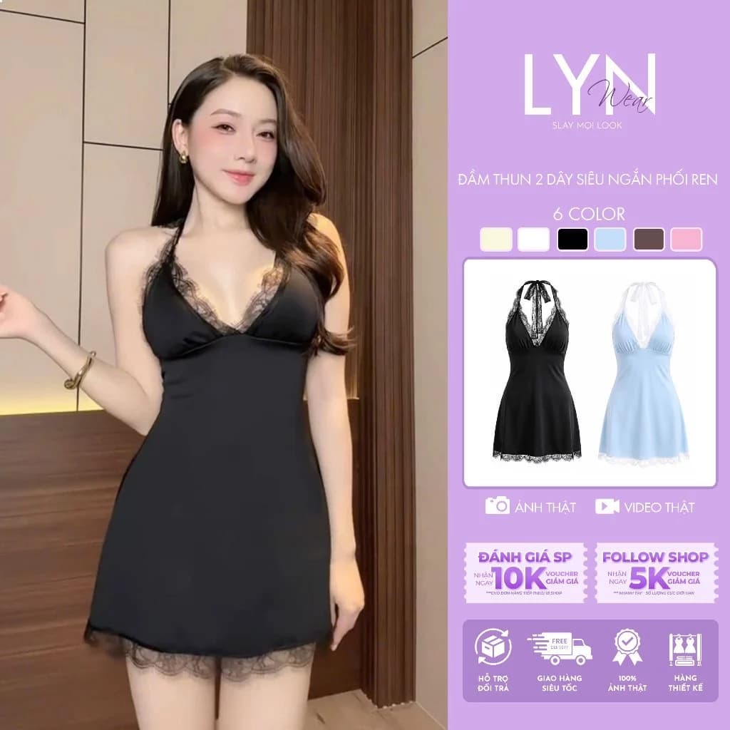 | LYN WEAR | (HỎA TỐC) Đầm Ren Nữ 2 Dây Cổ Yếm Dáng Ôm Phối Ren Nữ Tính, Chất đẹp, dày dặn.