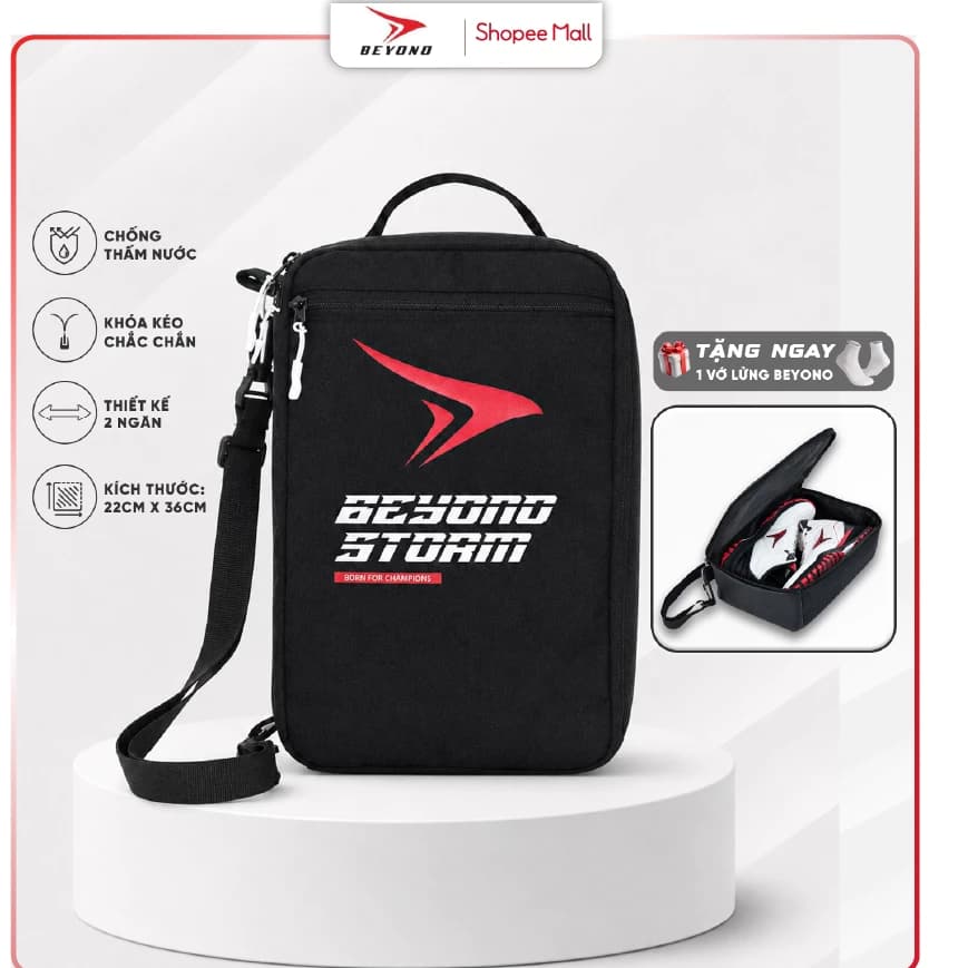 Túi đựng Giày Thể Thao Beyono Storm Đen Sport bag, Chống Thấm Nước, 2 Ngăn, Phủ Nhựa PU