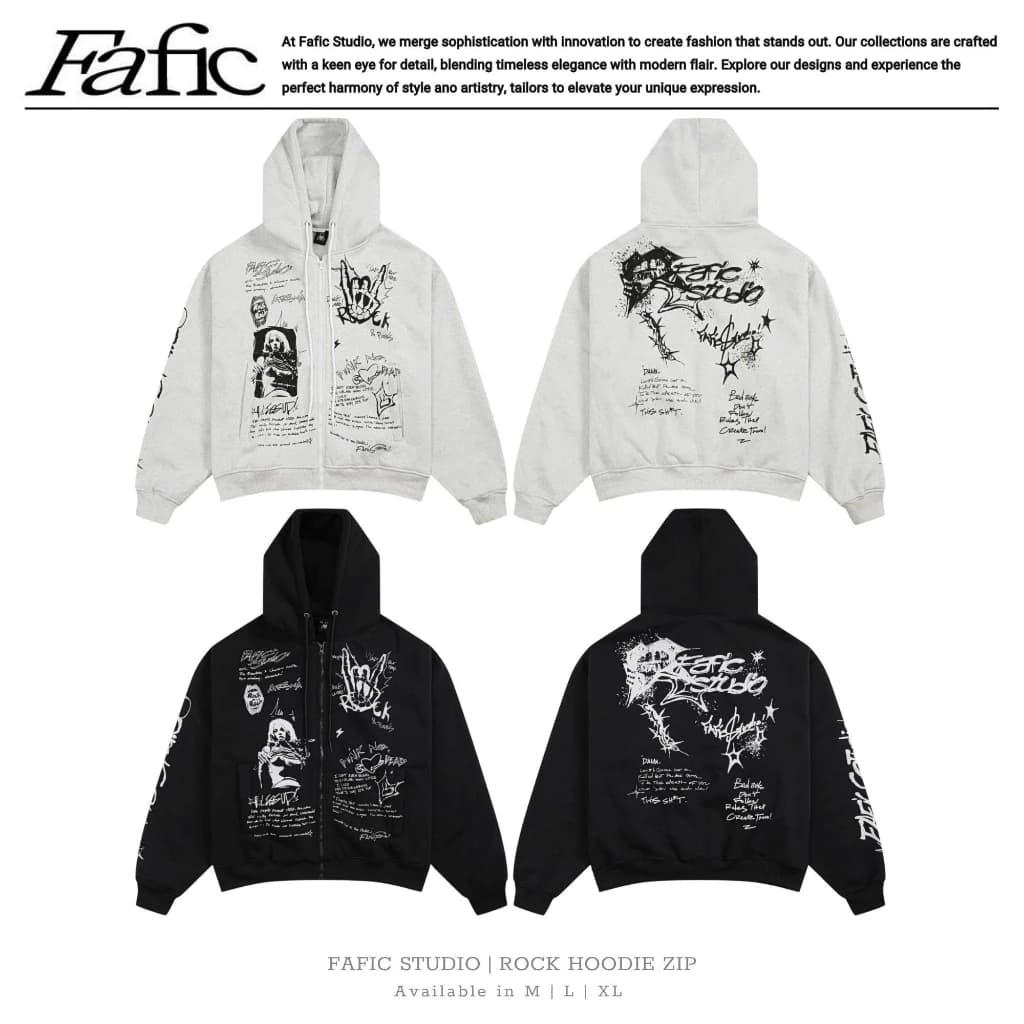 Áo khoác zip dây kéo nỉ Bông ROCK thêu khoác Jacket FAFIC studio 400gsm nữ Menswear