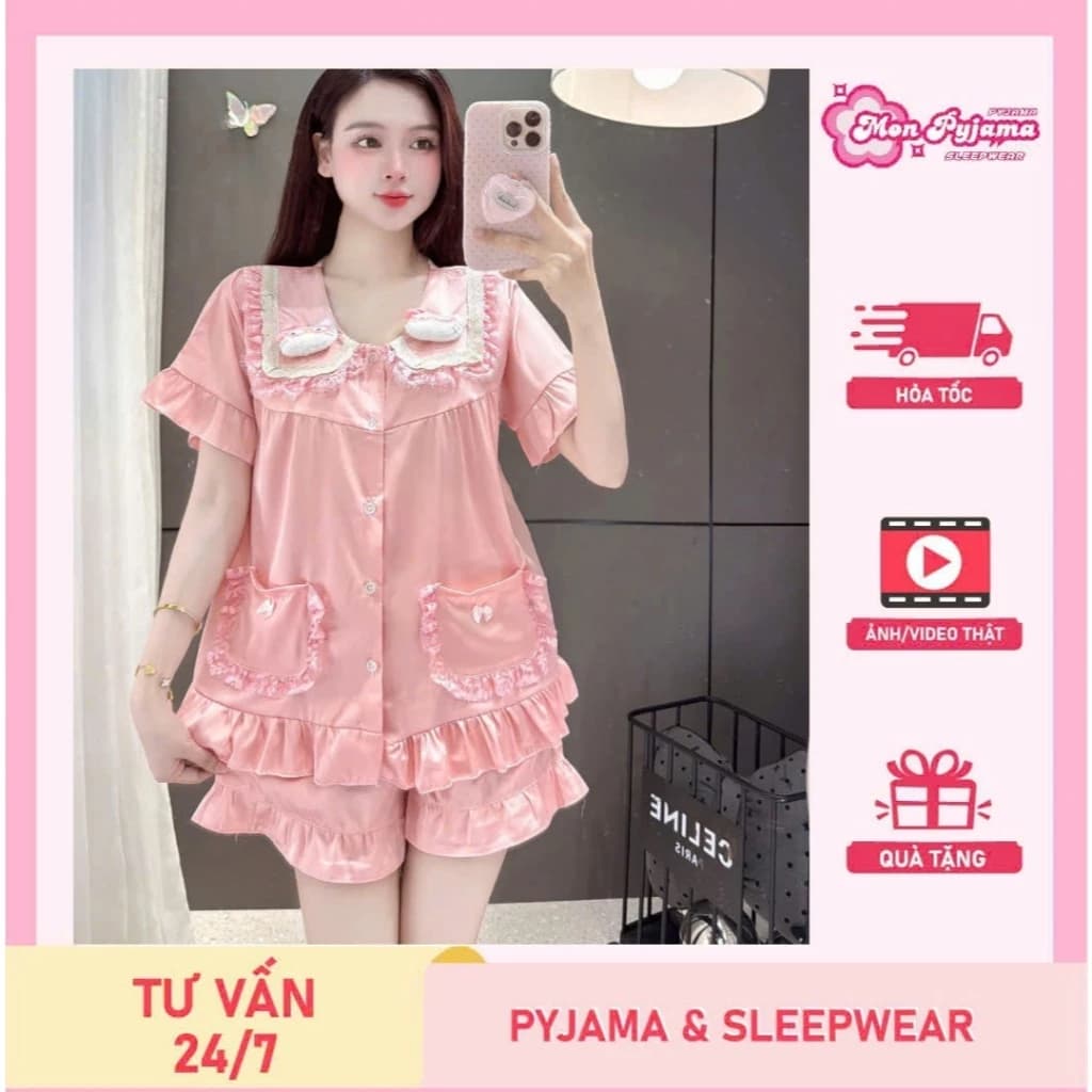 Đồ bộ nữ, đồ ngủ đùi,đồ mặc nhà lụa latin họa tiết dễ thương,bộ tiểu thư mềm mịn mát hottrend [400]