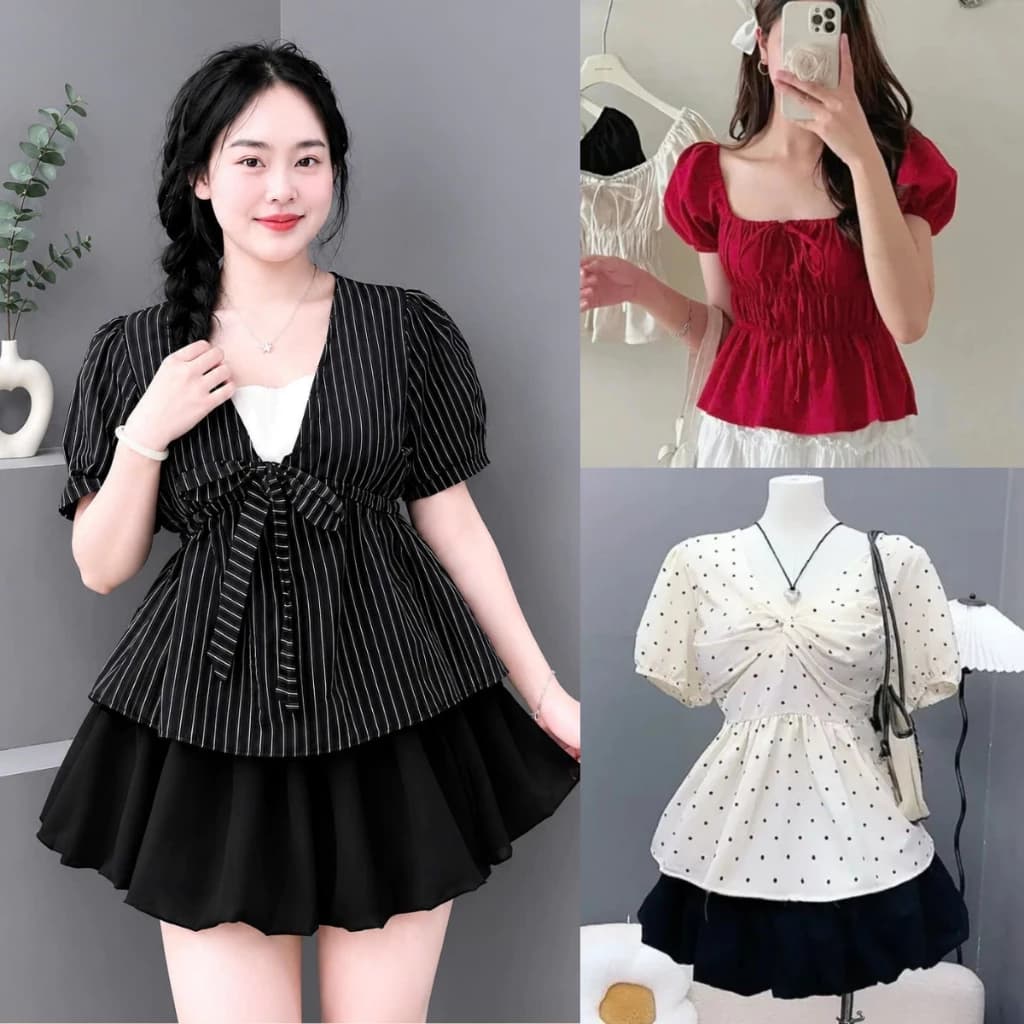 Tổng Hợp Áo Babydoll Bigsize Nữ Dáng Peplum Vạt Xòe Ngắn Dễ Thương Cho Nàng Chubby 55-92kg