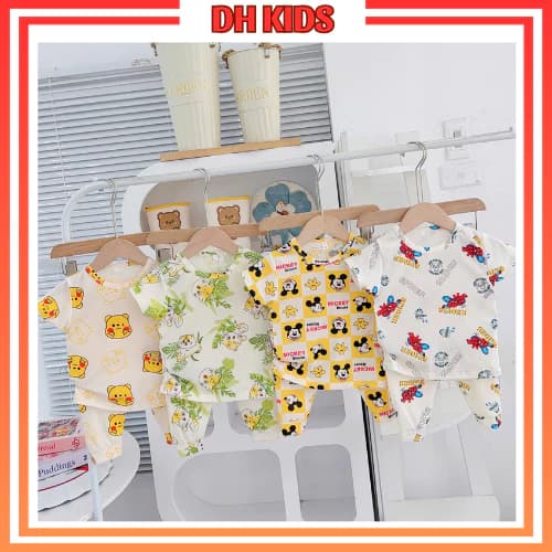 [CD01] Combo 4 Bộ áo cộc tay quần dài chất thun tăm mát lạnh  cho bé trai, bé gái - DH KIDS