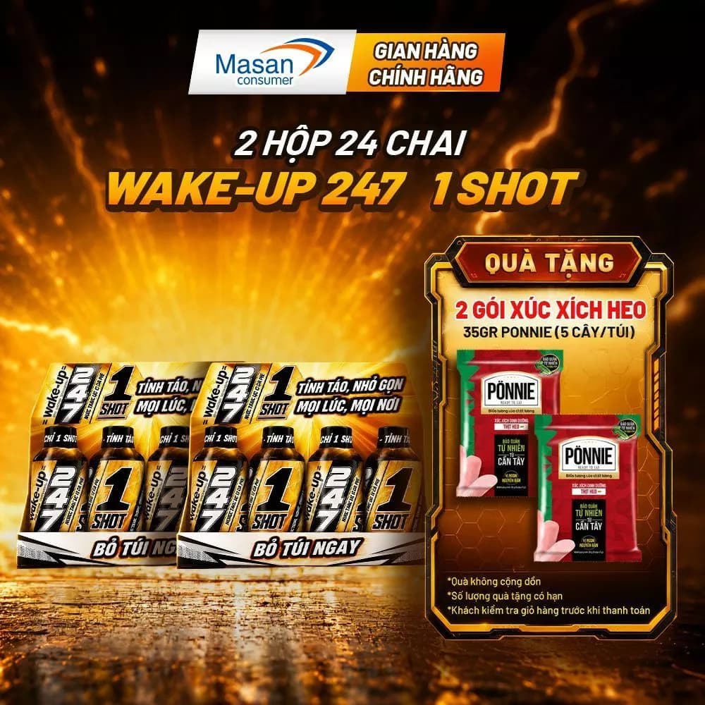 Combo 2 hộp Thực phẩm bổ sung - Nước tăng lực Wake-up 247 1 shot x 24 chai x 57ml