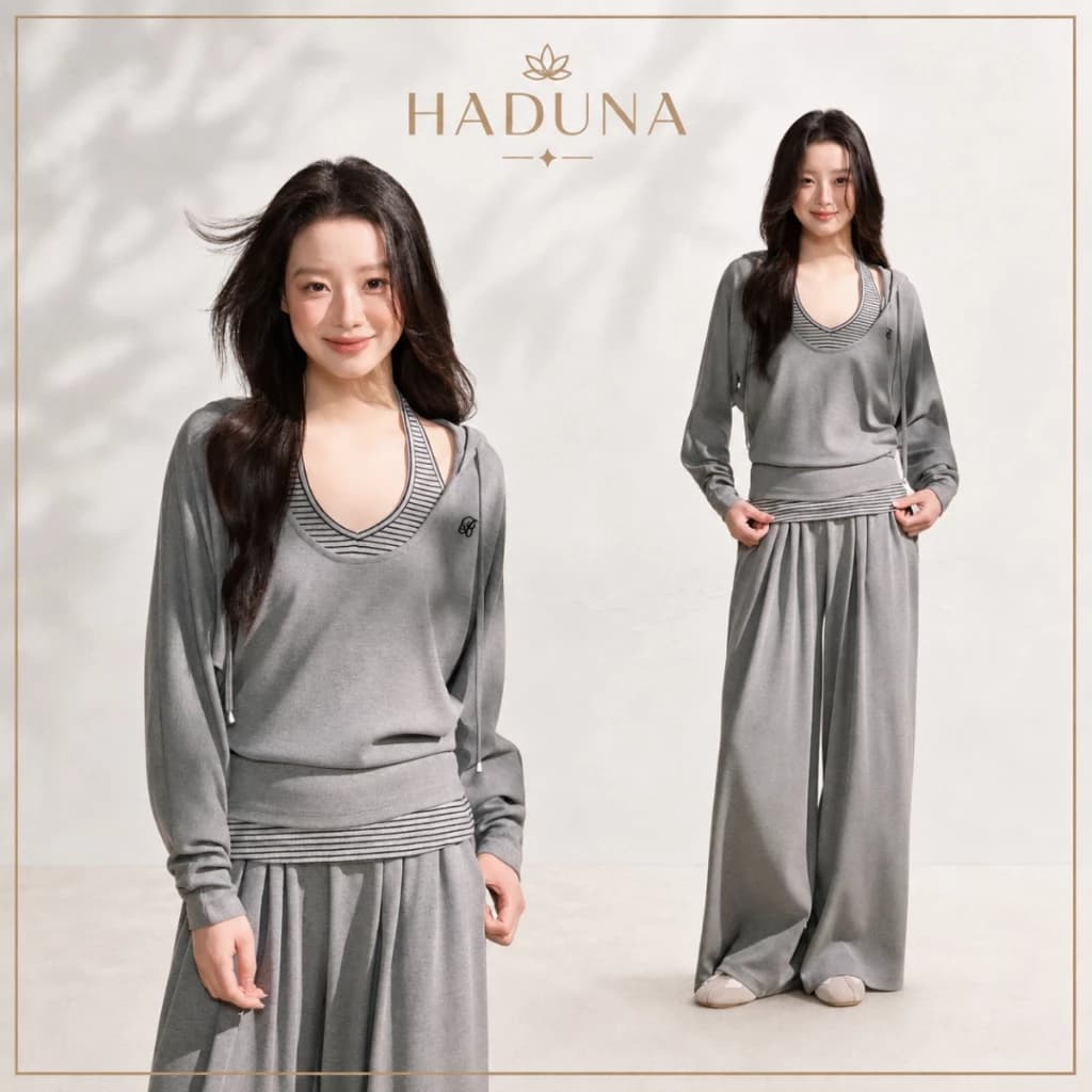 Set 3 Món Nữ Áo Hoodie Có Mũ Phối Áo Yếm Hai Dây Và Quần Ống Rộng SB048