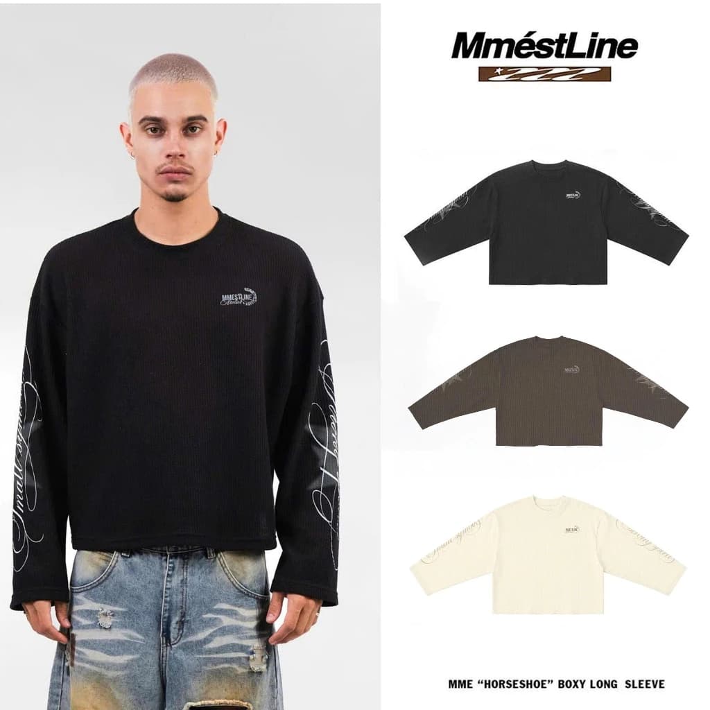 Áo Longsleeve MMESTLINE "HORSESHOE" Áo thun tay dài Form Boxy Vải Waffle Cotton